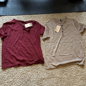 Henley Shirts - Burgundy and Tan